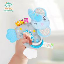 新款Happy Monkey婴儿牙胶摇铃宝宝手摇铃新生儿毛绒安抚玩具