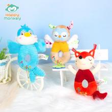 Happy monkey婴儿手抓摇铃新生儿抓握训练安抚玩偶宝宝早教玩具